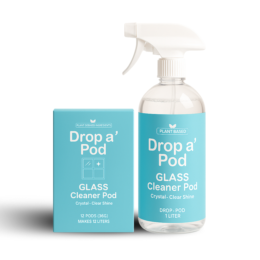 Drop a Pod Glass Cleaner Extended Starter System – 1 Bottle + 12 Pods (Makes 12L)