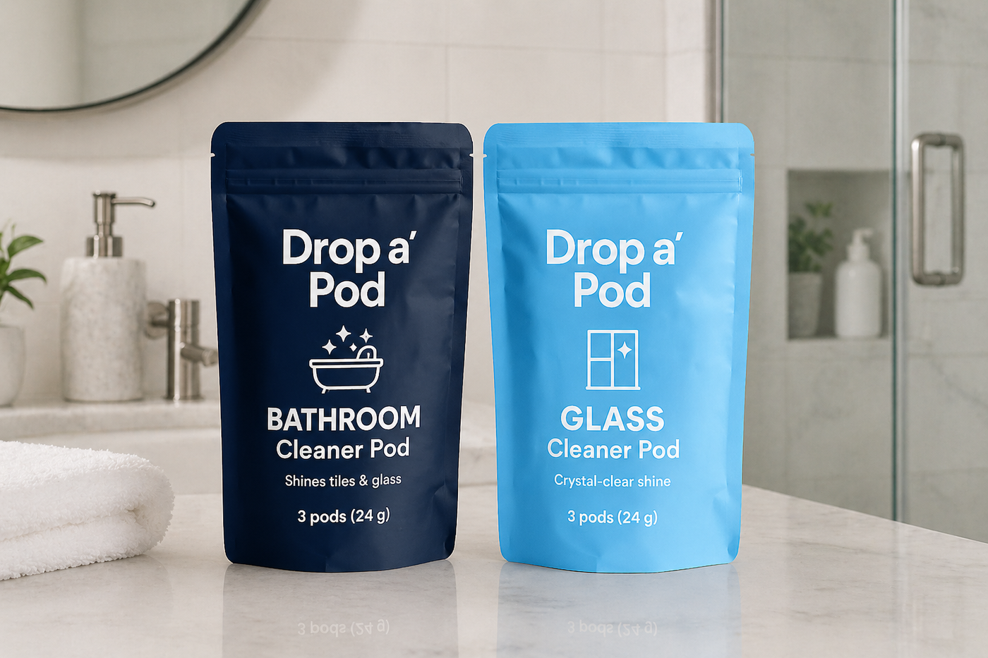 Drop a Pod Bathroom Care Bundle – 6 Pods (Deep Clean + Streak-Free Shine, Makes 6L)
